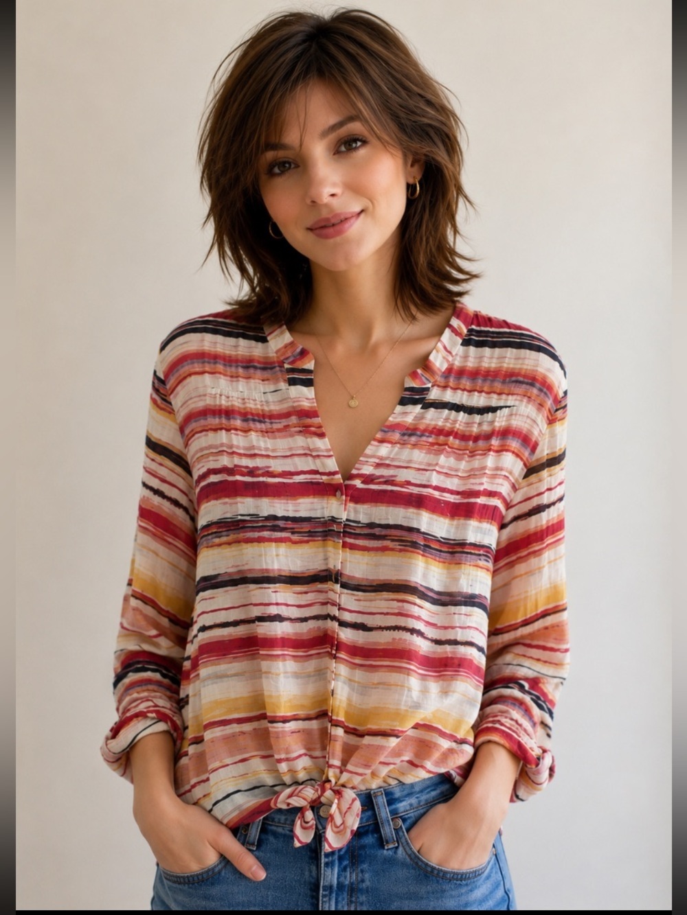 Hope & Harlow Striped Blouse Boho, Resort, Classic Chic, Light Whimsygoth Size S